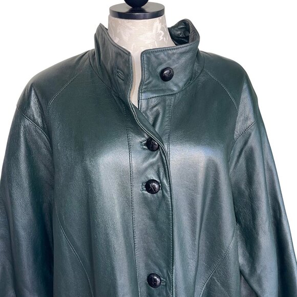 Llonardos Vintage Womens Jacket Size Large Green Leather Pockets Canada - Picture 4 of 12